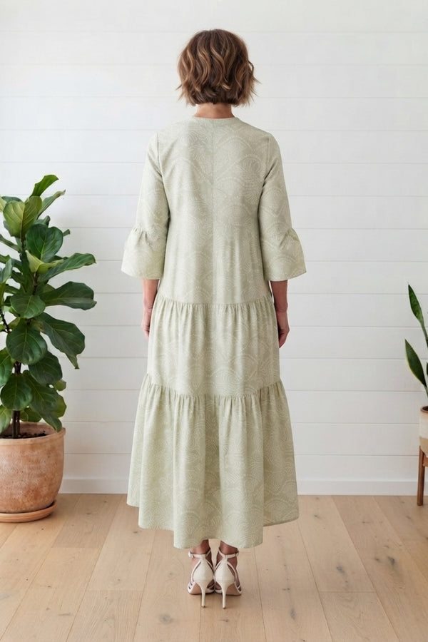 Printed 3/4 Sleeve Relaxed Maxi Dress| SAGE