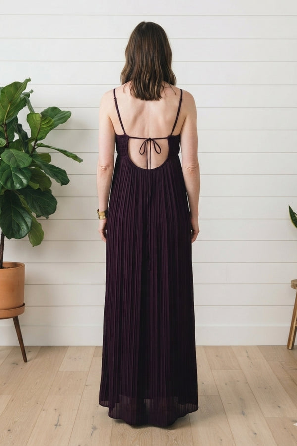 Pleated Texture Cami Strap Maxi Dress| PURPLE