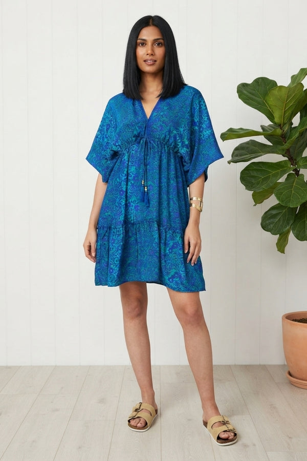 Paisley 1/2 Sleeve Short Relaxed Dress| BLUE
