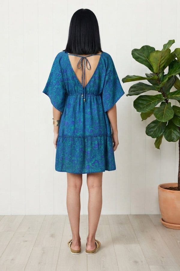 Paisley 1/2 Sleeve Short Relaxed Dress| BLUE