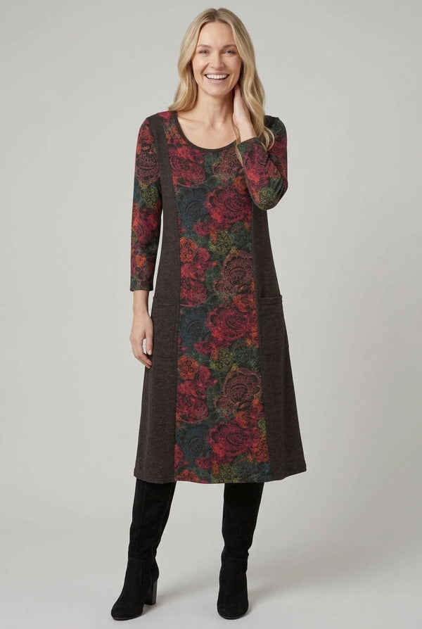 Floral Colour Block A-Line Midi Dress| MULTI BLACK