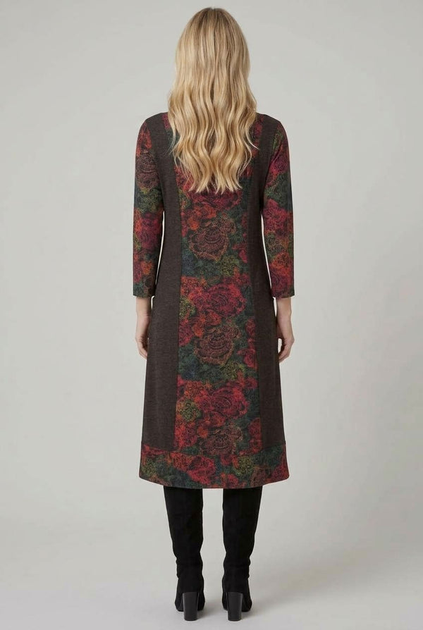 Floral Colour Block A-Line Midi Dress| MULTI BLACK