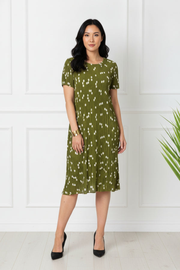 Spotty Short Sleeve Pleated Midi Dress| SAGE