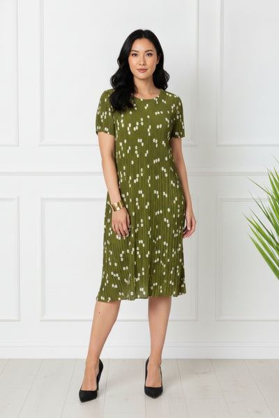 Spotty Short Sleeve Pleated Midi Dress| SAGE