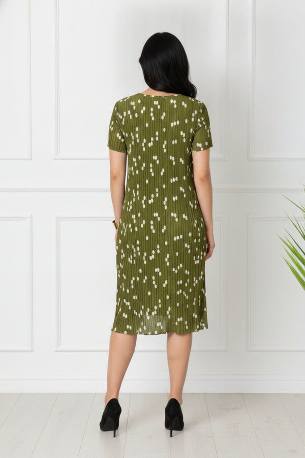 Spotty Short Sleeve Pleated Midi Dress| SAGE