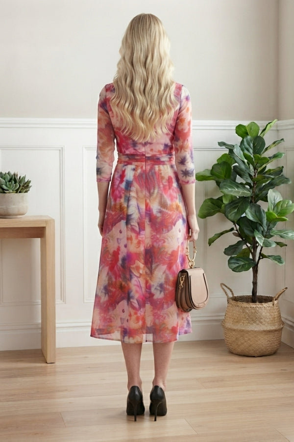 Floral Sheer Layer Midi Wrap Dress| PINK