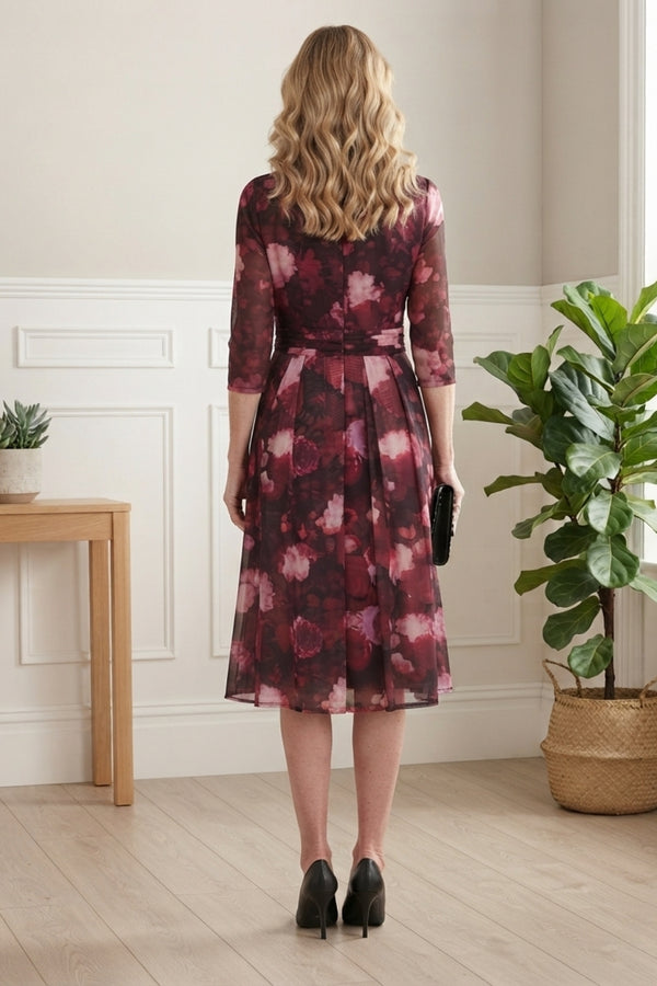 Floral Sheer Layered Midi Wrap Dress| MULTI_PINK