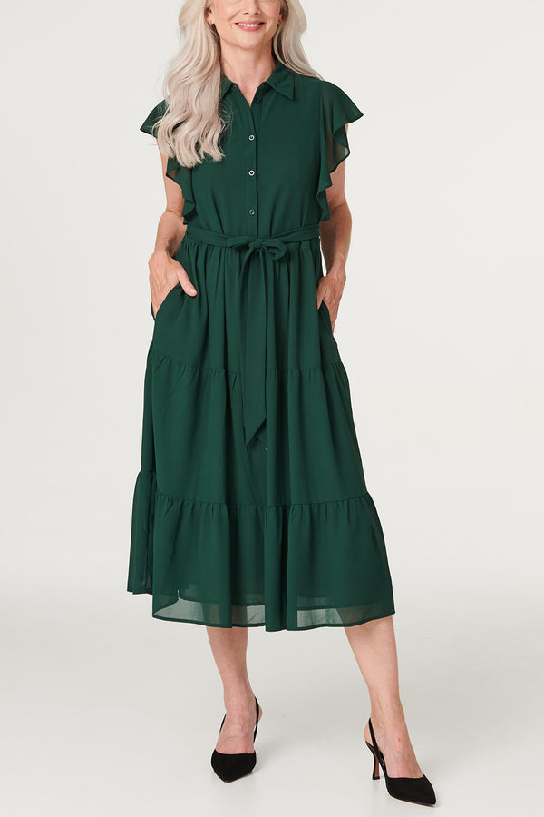 Emerald | Frill Sleeve Midi Shirt Dress