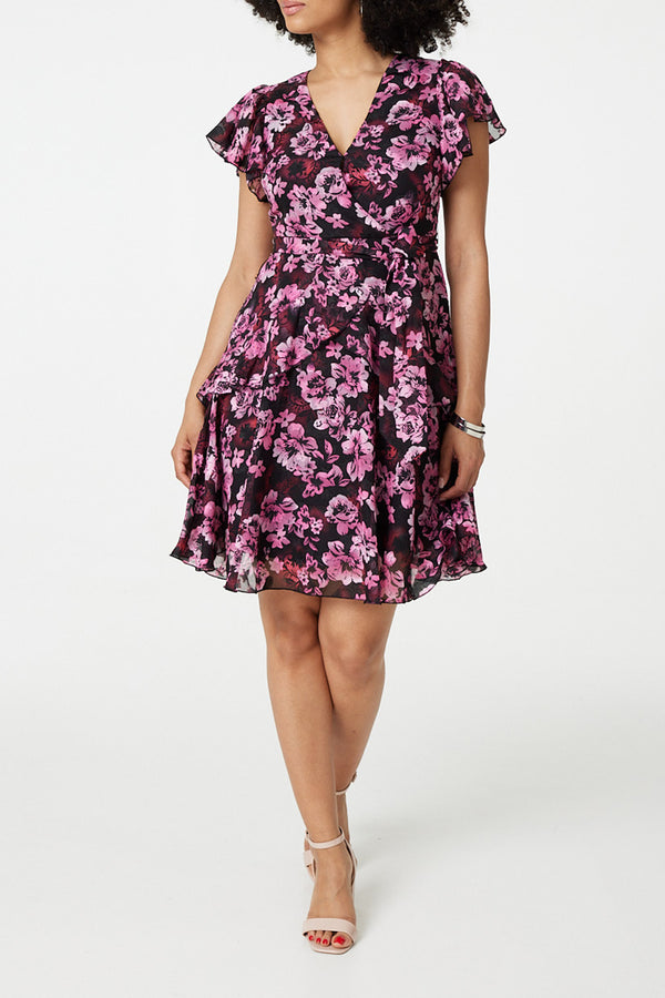 MULTIPINK | Floral Frill Semi Sheer Short Dress