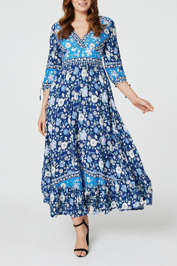 NAVY | Floral 3/4 Sleeve Empire Maxi Dress