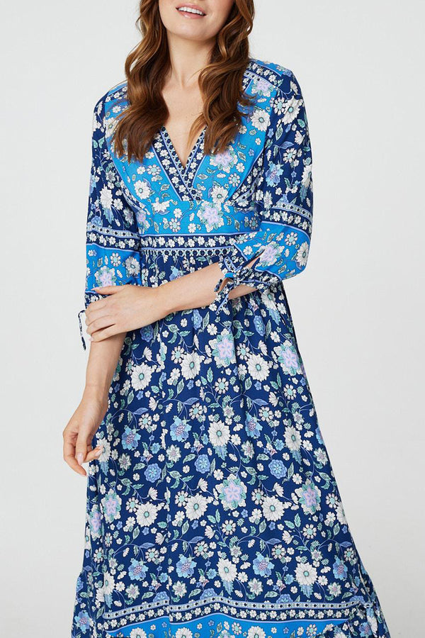 NAVY | Floral 3/4 Sleeve Empire Maxi Dress