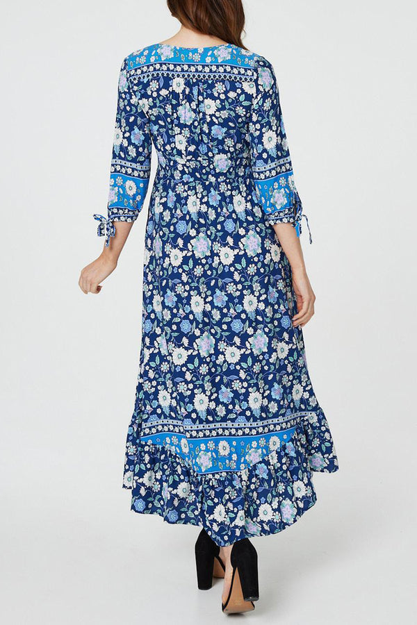 NAVY | Floral 3/4 Sleeve Empire Maxi Dress