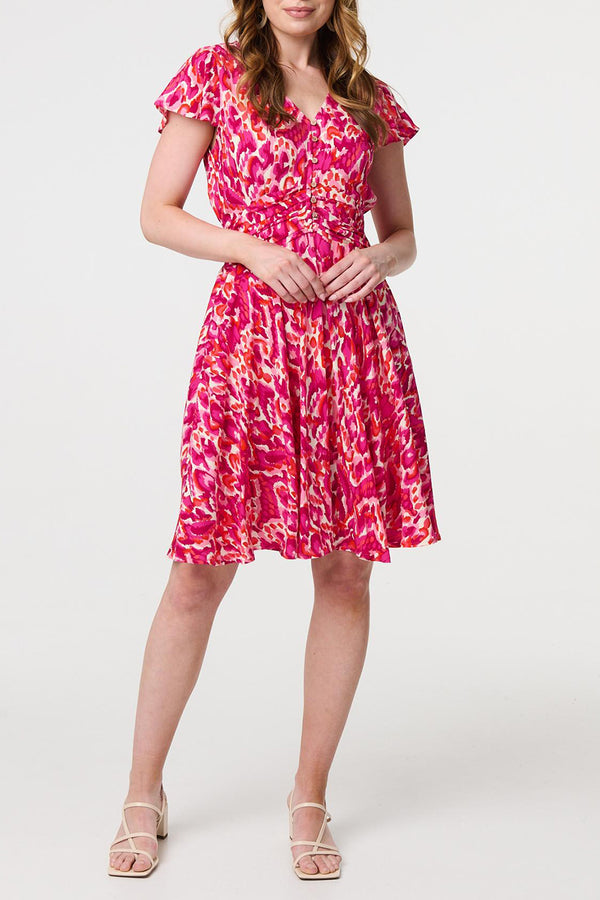 PINK | Abstract Cap Sleeve Knee Length Dress