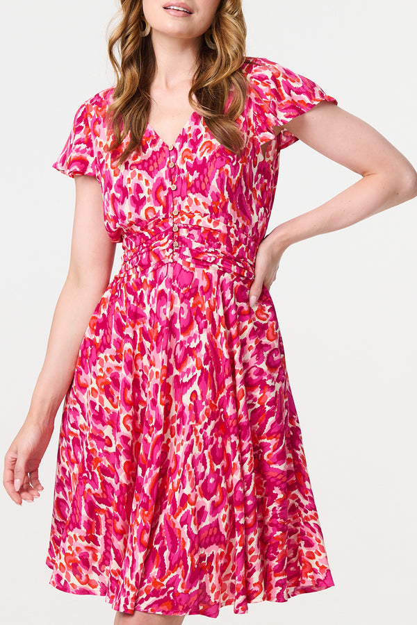PINK | Abstract Cap Sleeve Knee Length Dress