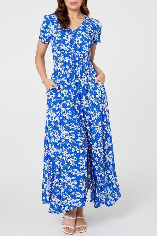COBALTBLUE / Ditsy Floral Short Sleeve Maxi Dress