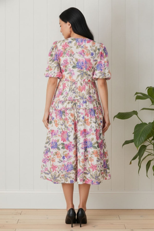 Floral Drop Waist Midi Dress | PINK