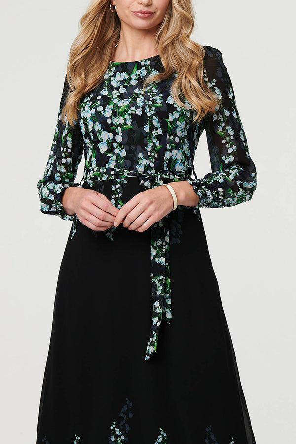 MULTI BLACK | Floral Semi Sheer Layered Maxi Dress