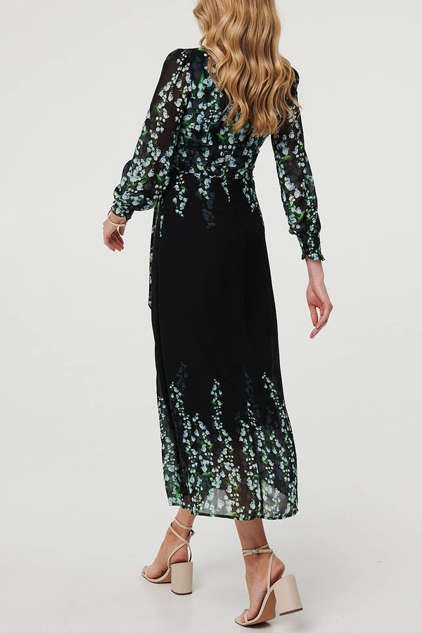 MULTI BLACK | Floral Semi Sheer Layered Maxi Dress