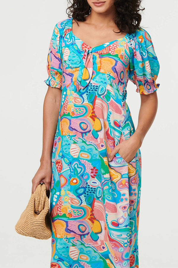 BLUE | Abstract Puff 1/2 Sleeve Maxi Dress
