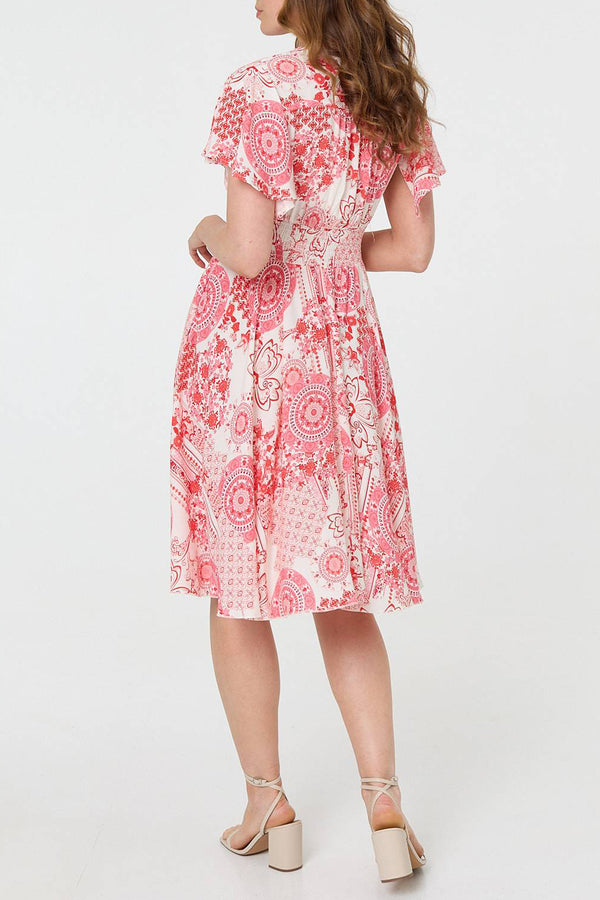 ORANGE | Paisley Angel Sleeve Knee Length Dress