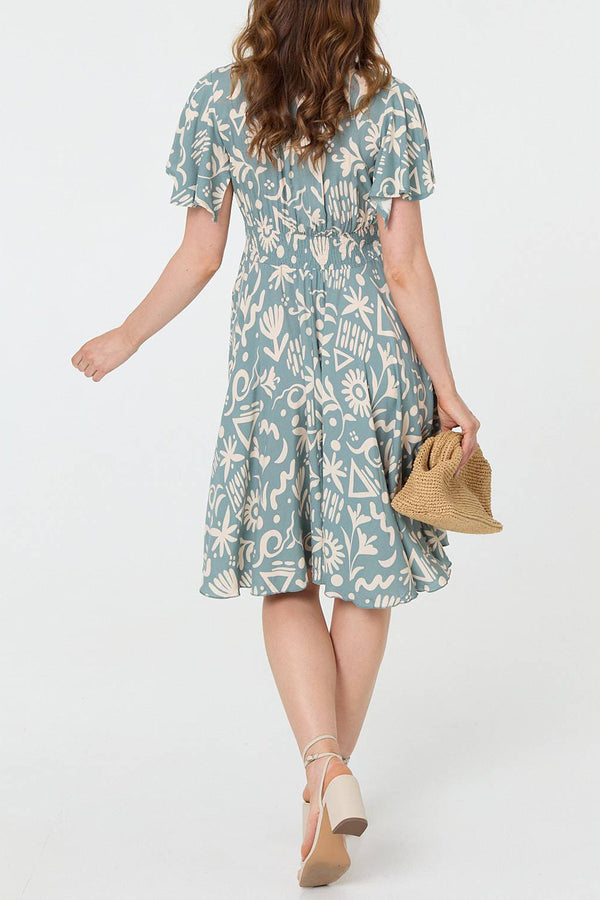 SAGE | Printed Angel Sleeve Knee Length Dress