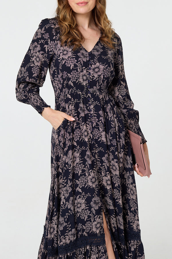 NAVY | Floral Long Sleeve Maxi Dress
