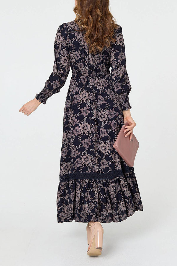 NAVY | Floral Long Sleeve Maxi Dress