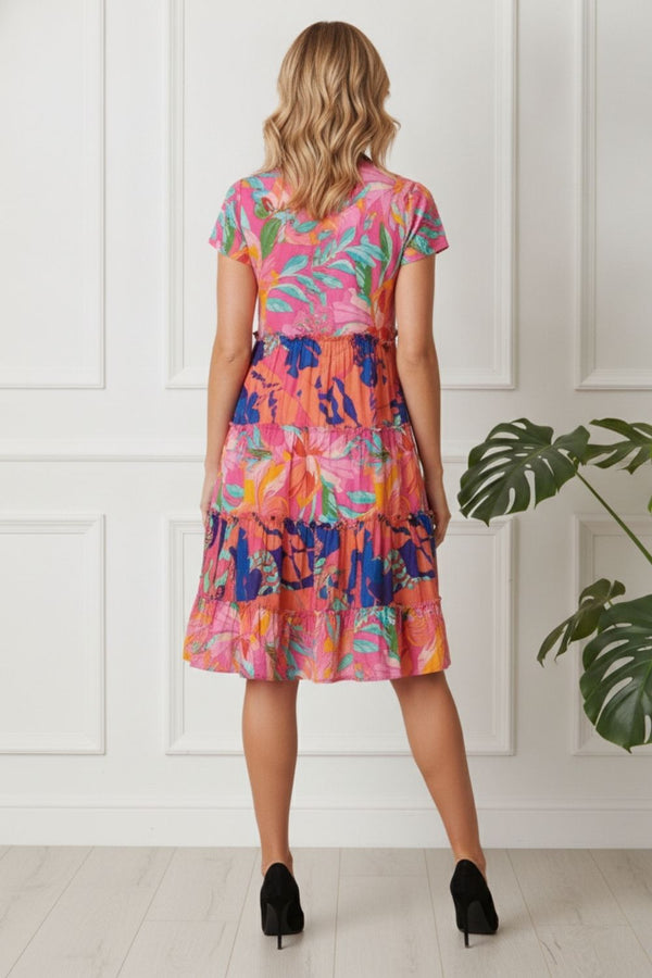 Floral V-Neck Knee Length Dress | MULTIPINK
