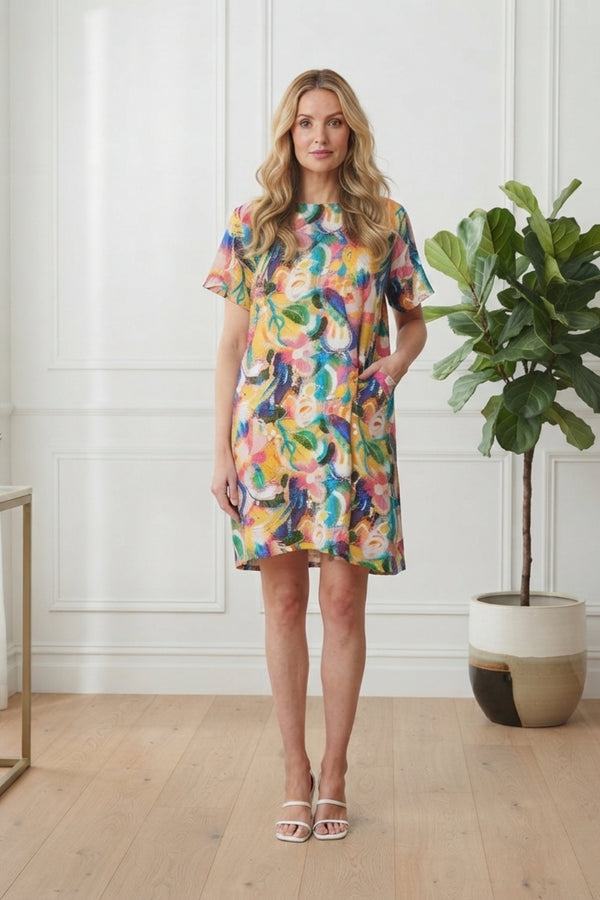 Floral Relaxed Knee Length Shift Dress| MULTI BLUE