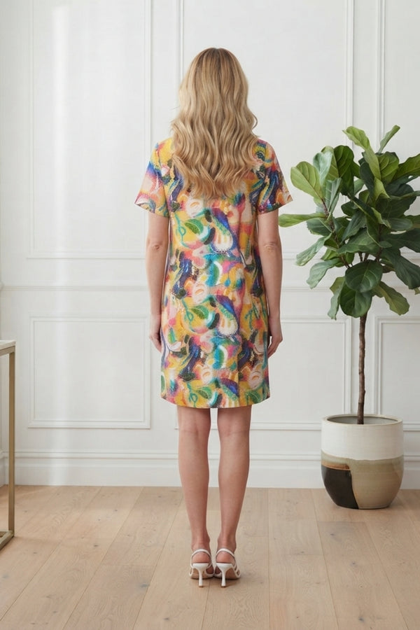Floral Relaxed Knee Length Shift Dress| MULTI BLUE