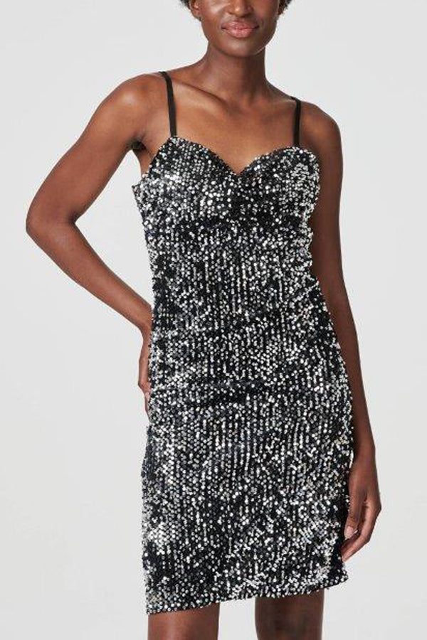 BLACK | Sequinned Cami Strap Short Dress