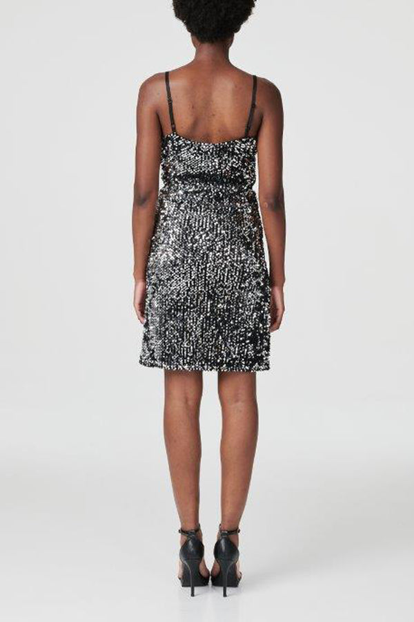 BLACK | Sequinned Cami Strap Short Dress