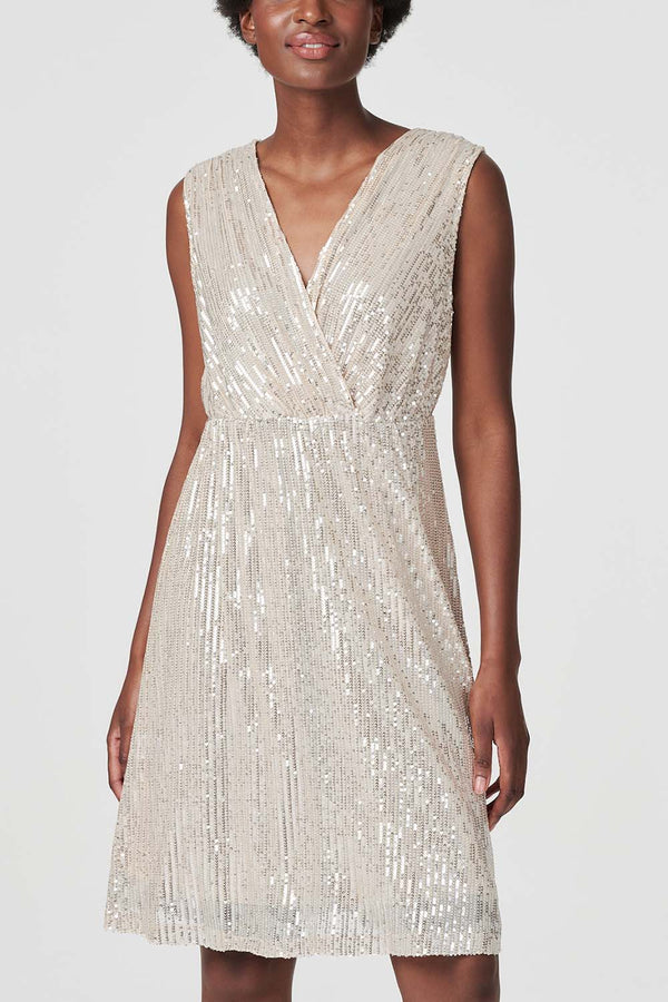 Gold | Sequin Wrap Front Short Dress