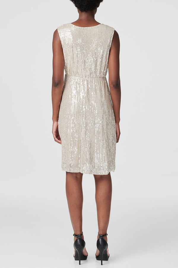 Gold | Sequin Wrap Front Short Dress