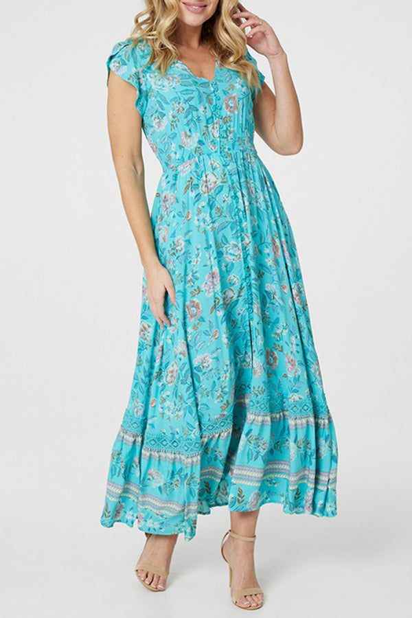 BLUE | Floral Lace Detail Maxi Dress