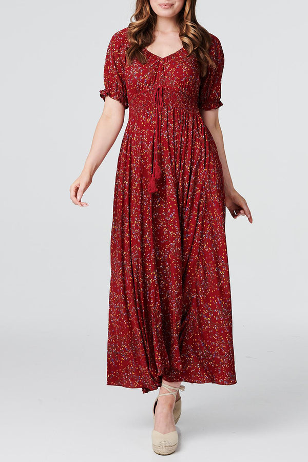 RED | Ditsy Floral Puff Sleeve Maxi Dress