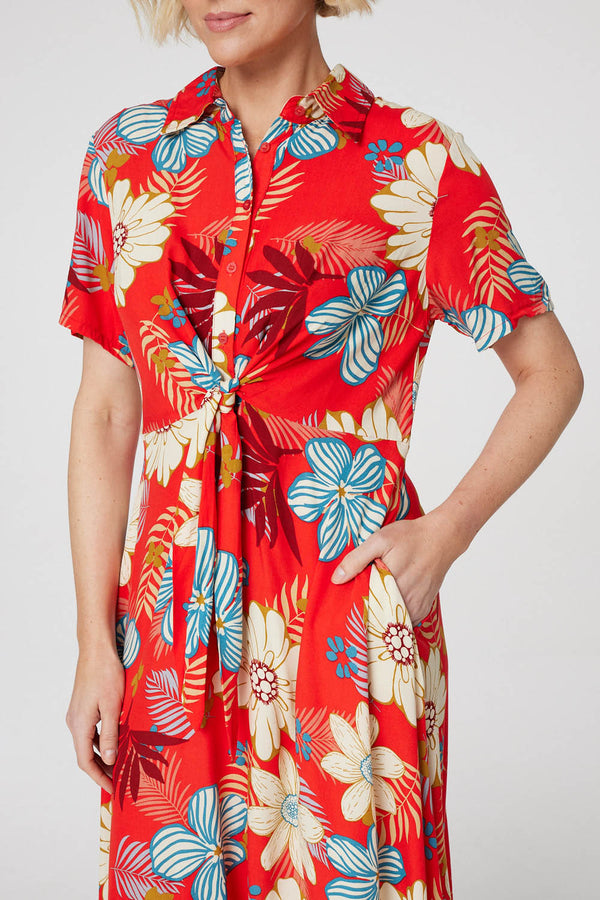 Coral | Products Tropical Print Twist Front Dress