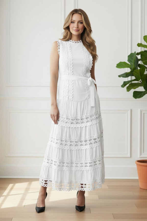Sleeveless Lace Layer Tiered Maxi Dress