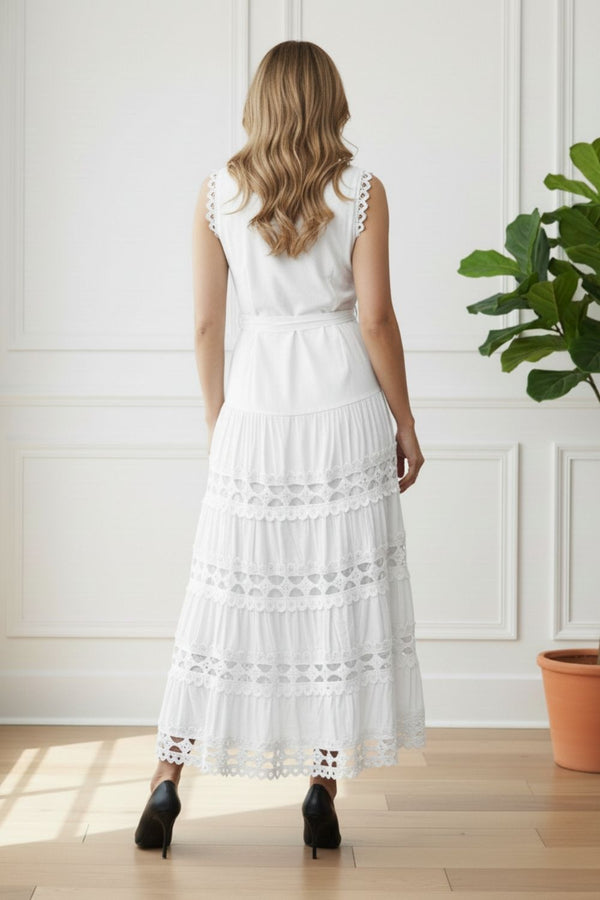 Sleeveless Lace Layer Tiered Maxi Dress