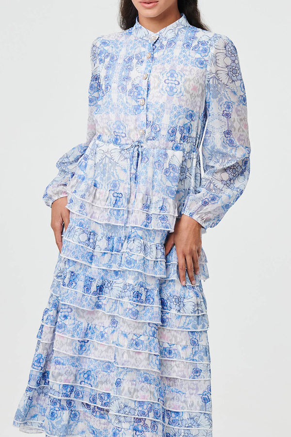 MULTIBLUE| Floral Button Front Midi Dress