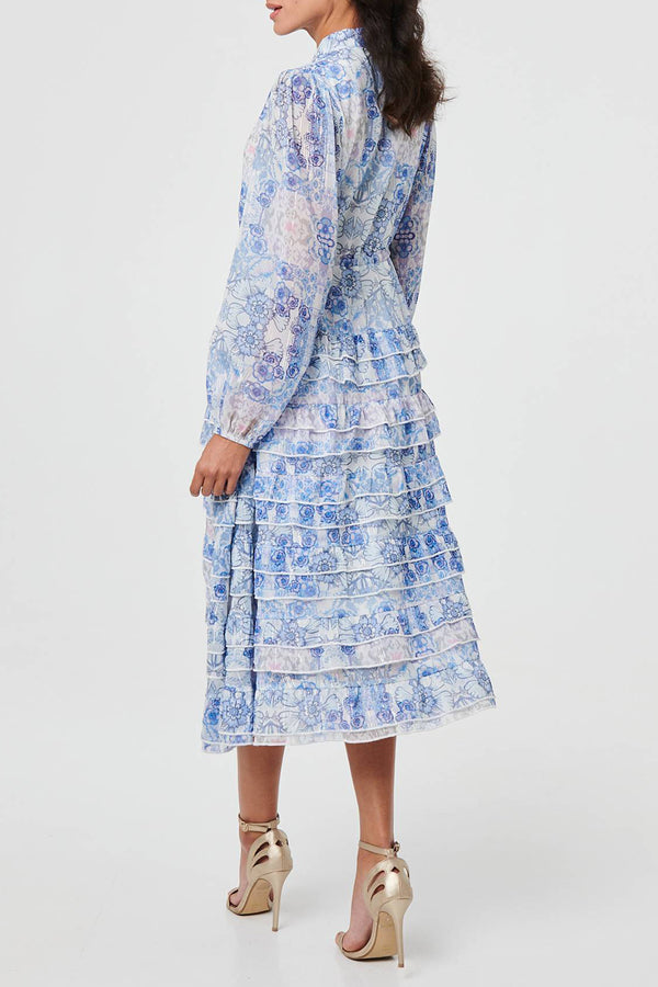 MULTIBLUE| Floral Button Front Midi Dress