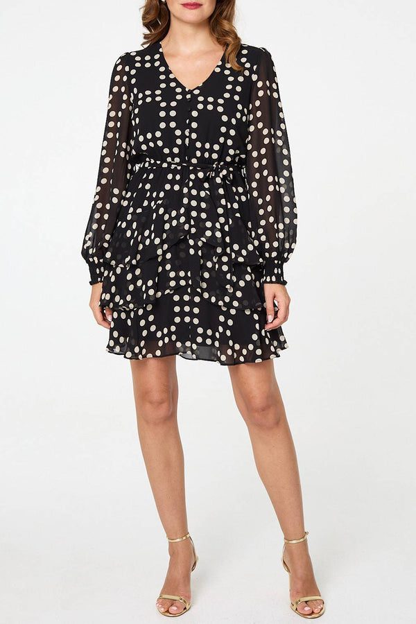 BLACK AND WHITE | Polka Dot Semi Sheer Short Layered Dress