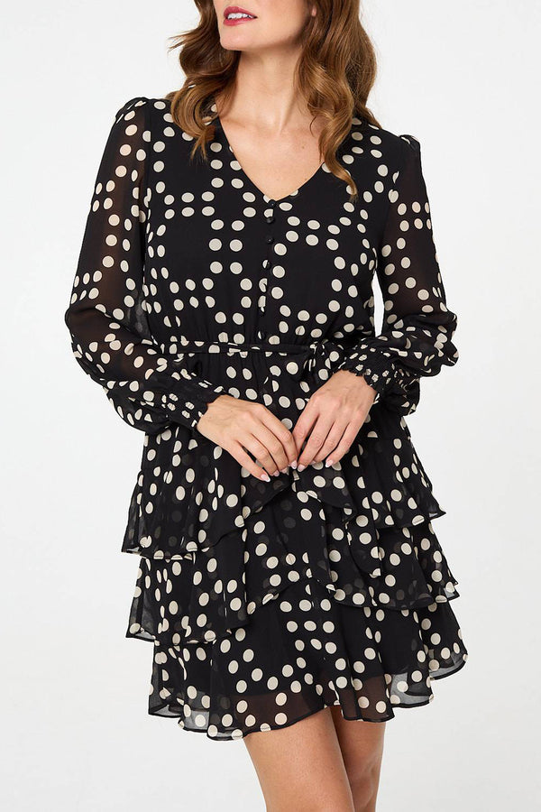 BLACK AND WHITE | Polka Dot Semi Sheer Short Layered Dress