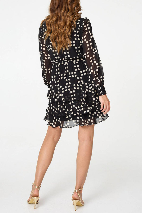 BLACK AND WHITE | Polka Dot Semi Sheer Short Layered Dress