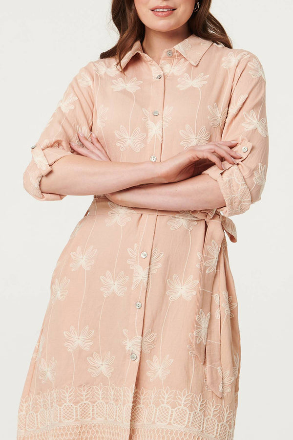 Floral Long Sleeve Short Shirt Dress| MULTI PINK