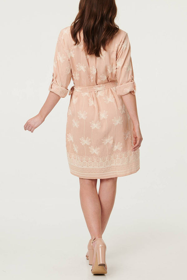 Floral Long Sleeve Short Shirt Dress| MULTI PINK