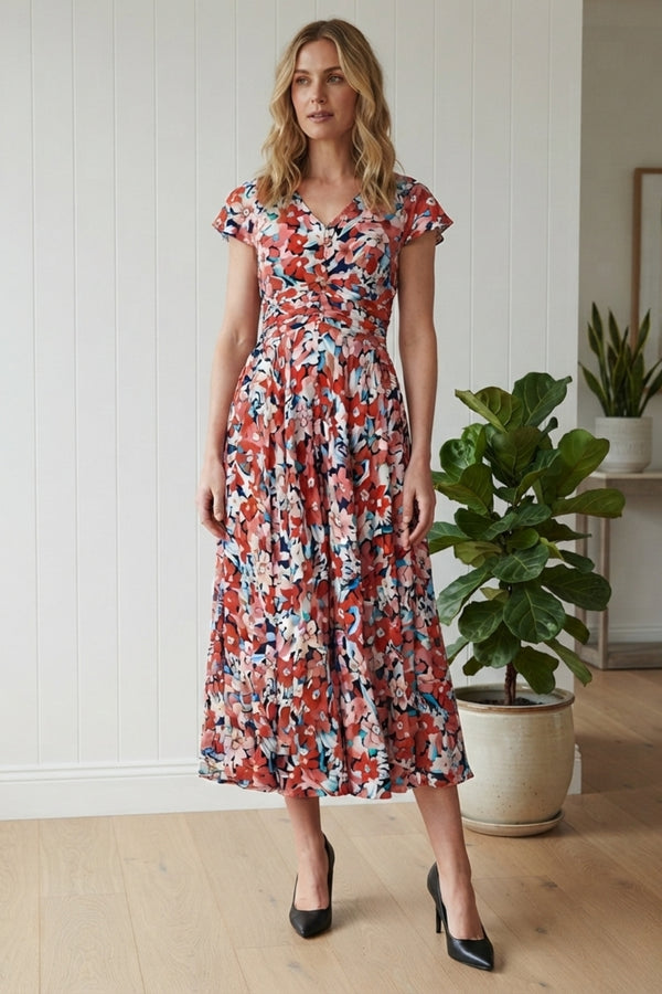 Ditsy Floral Cap Sleeve Maxi Dress| MULTI ORANGE
