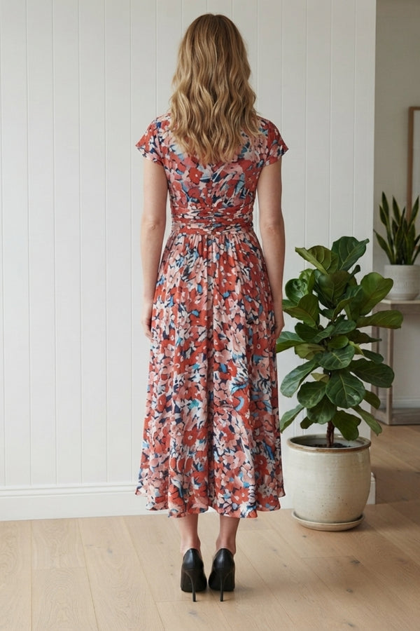 Ditsy Floral Cap Sleeve Maxi Dress| MULTI ORANGE