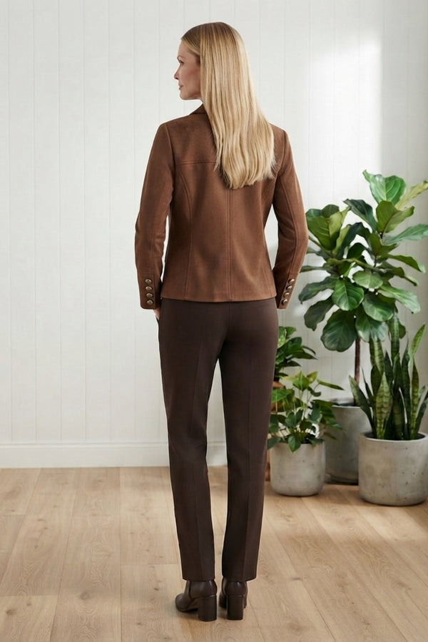 Faux Suede Texture Smart Blazer Jacket| BROWN