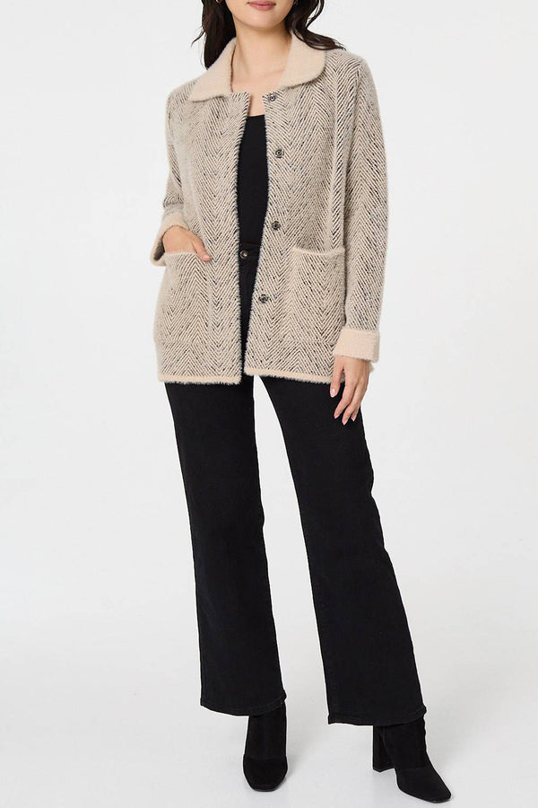 BEIGE | Chevron Texture Oversized Shacket